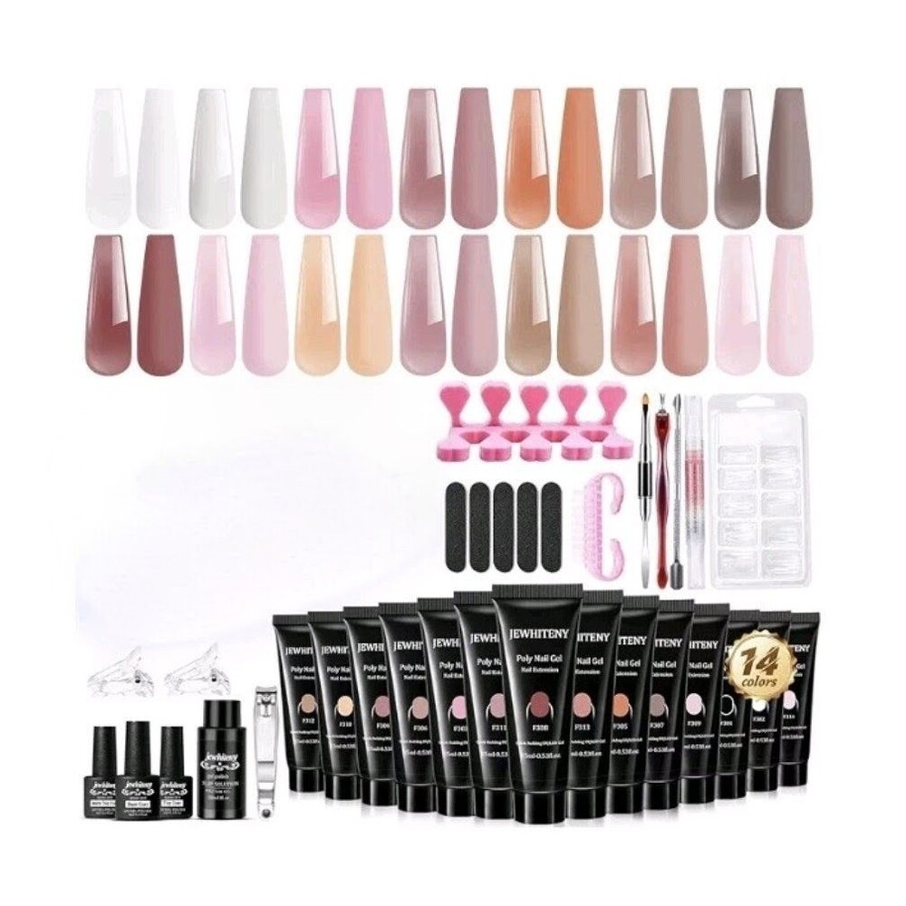 Jewhitney Poly Extension Gel Nail Kit 14 PCS Poly Gel Set Nail Art